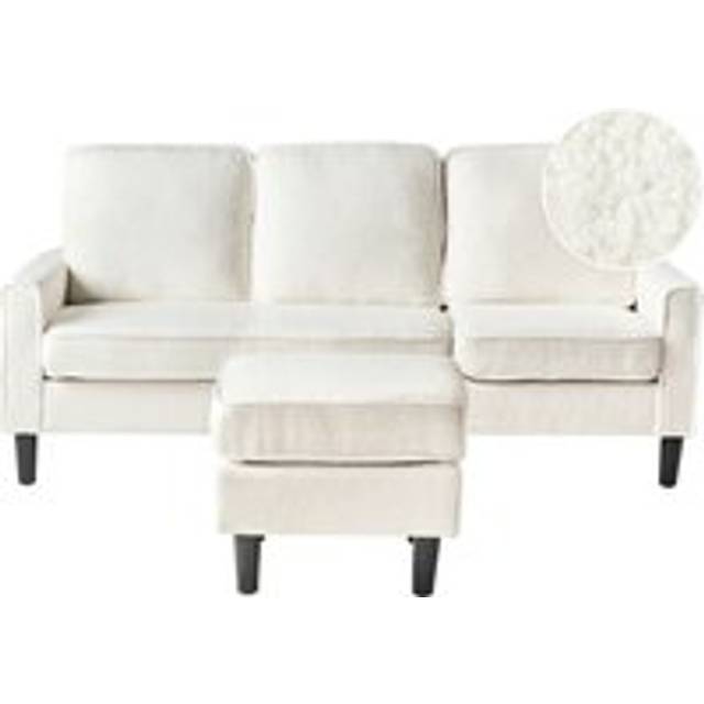 Beliani 3 Seater Sofa With Ottoman Boucle White Avesta, White