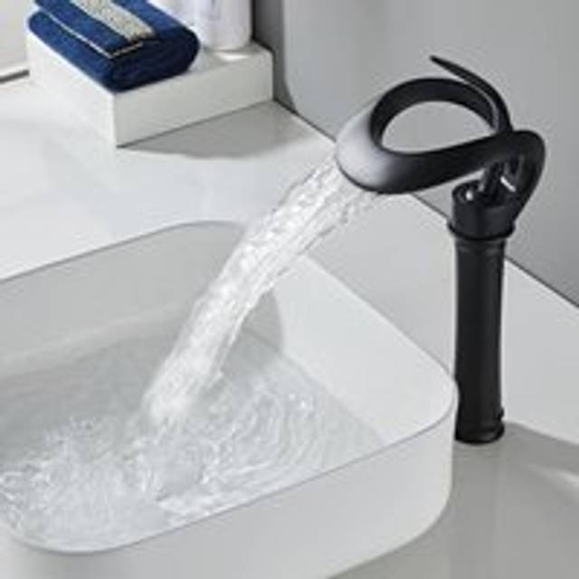 Alwaysh - Black High Basin Faucet Waterfall Spout High Basin Mixer Tap Black Waterfall High Bathroom Faucets Black Waterfall Bathroom Mixer