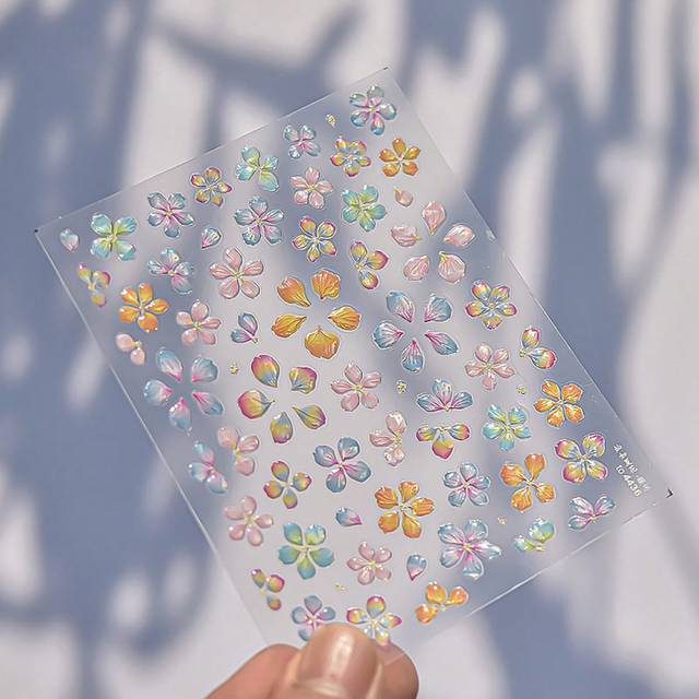 SHEIN 5D Jelly Flowers Nail Art Stickers Colorful Flower Nail Decals Spring Summer Design Florals Sliders Self Adhesive Manicure Decor