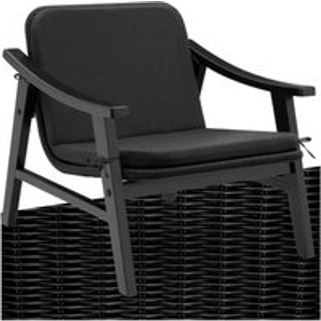 Rattan Garden Chair Outdoor Furniture Chairs Varnished Wooden Frame Lounge Arm Chair - black