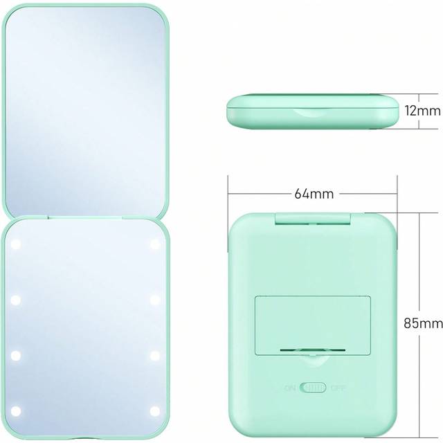 SHEIN Pocket Mirror, 1X/2X Magnification LED Compact Travel Makeup Mirror With Light For Purse, 2-Sided, Portable, Folding, Handheld, Small Lighted Mirror F