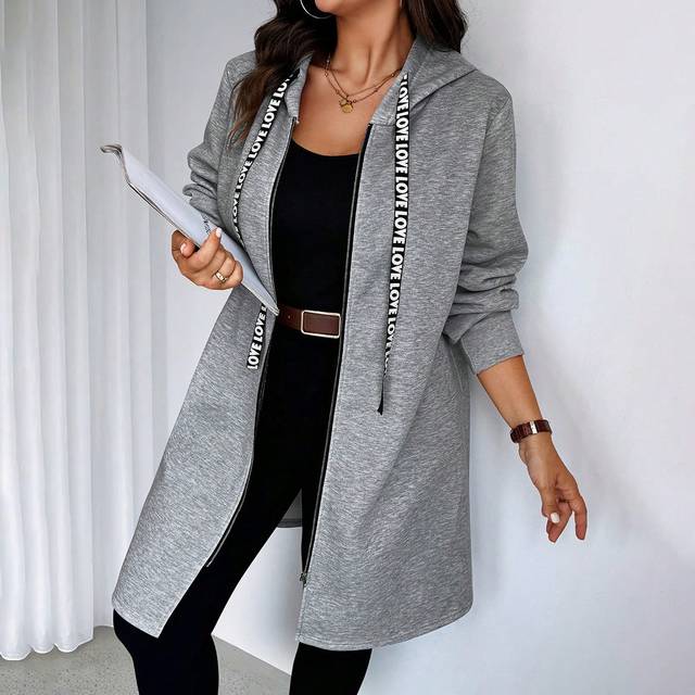 EMERY ROSE Plus Size Women&#39;s Letter Print Long Sleeve Hoodie