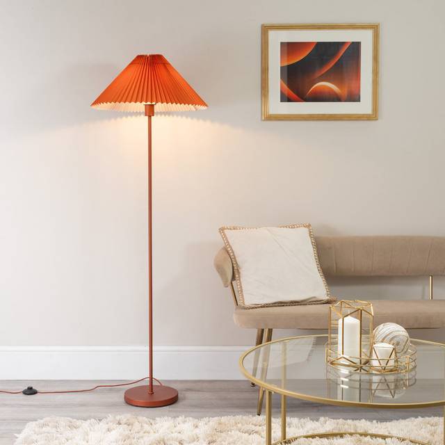 ValueLights Akira Burnt Orange Pleated Shade Floor Lamp Light with LED