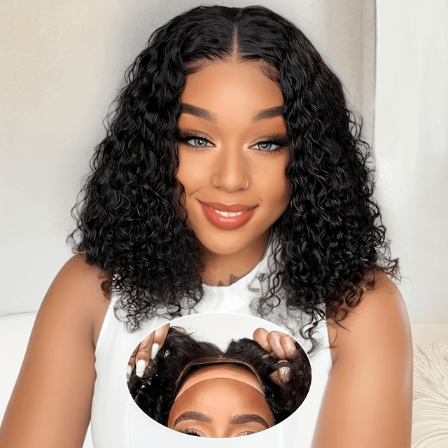 SHEIN Wear And Go Glueless Bob Wig Human Hair Pre Plucked Pre Cut 4x4 Deep Curly Lace Front Wigs Human Hair For Women No Glue Upgraded Glueless Short Curly
