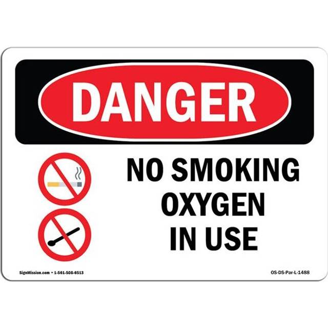 SignMission OS-DS-P-710-L-1488 OSHA Danger Sign - No Smoking Oxygen in Use