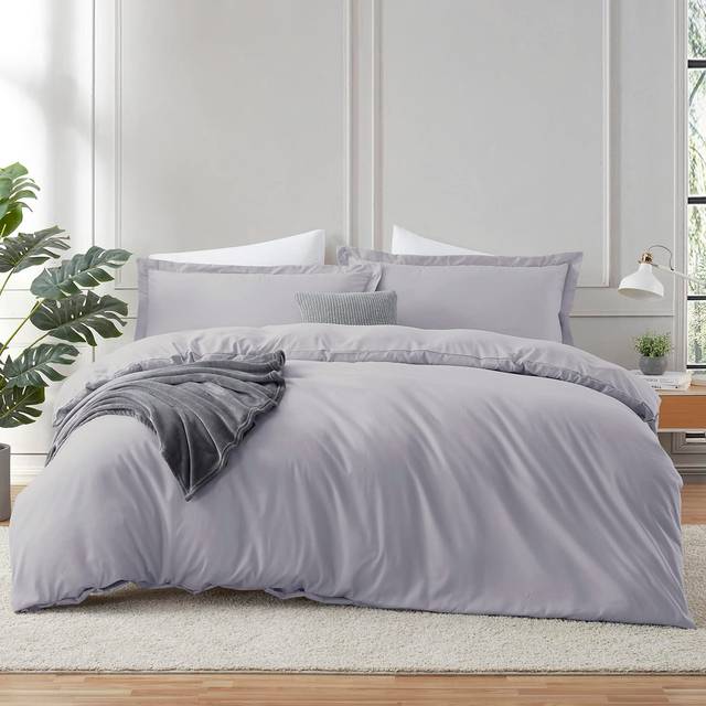Hearth & Harbor Grey Lavender Duvet Cover Queen Size - 3 Piece Queen Duvet Cover Set  Soft Double Brushed Queen Size Duvet Covers with Button Closure