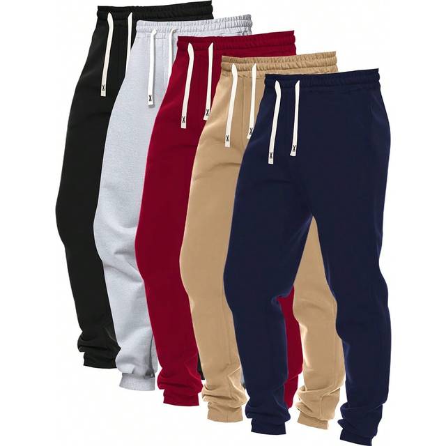 SHEIN 5pcs/Set Men Classic Color Solid Casual Sports Jogger Sweatpants, Drawstring Waist, Ankle-Tied, Pockets, Suitable For Outdoor Running, Spring & Autumn
