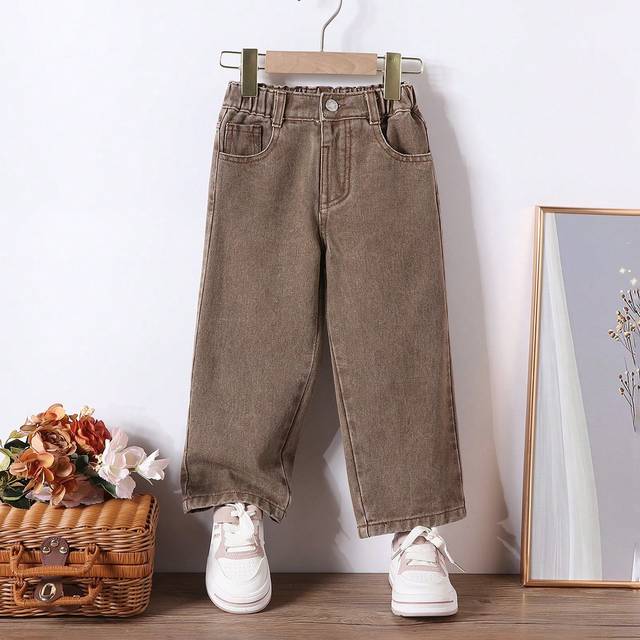 SHEIN Young Girl Retro All-Match Casual Loose Comfortable Flare Leg Coffee Brown Denim Jeans Summer Holiday