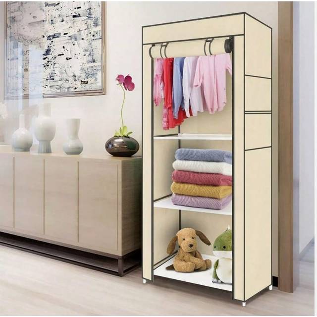 SHEIN Canvas Wardrobe 149x70x45cm Portable Simple Clothing Storage Unit Fabric Wardrobe With Hanging Rail Cloth Wardrobe Suitable For 1 Person&#39;s Clothing St