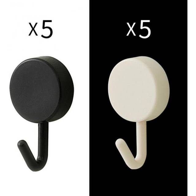 (a-Black White) 10PCS Self Adhesive Wall Hooks Strong Punch-free Round Simple Small Hook Bathroom Door Kitchen Towel Rack Hook Home Accessories
