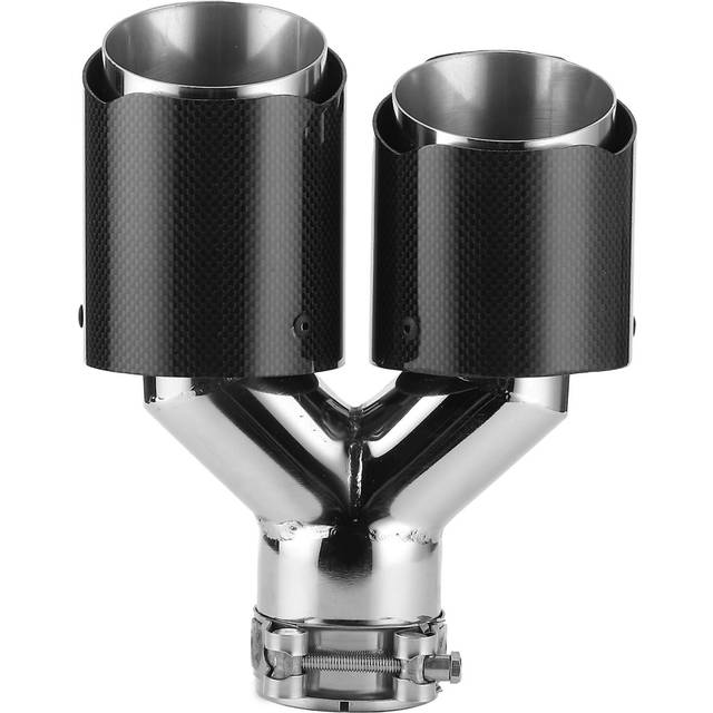 Carbon Fiber Dual Exhaust Tips Universal Right Outlet Black Inlet 63mm/2.5in Outlet 89mm/3.5in