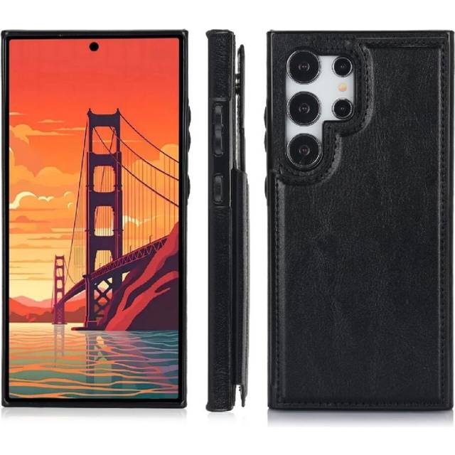 (Black) Wallet Case for Samsung Galaxy S24 Ultra with Card Holder Kickstand Double Magnetic Clasp Card Slots Pu Leather