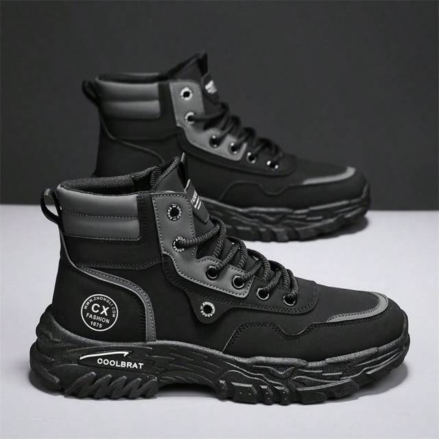 SHEIN Men&#39;s Autumn/Winter Outdoor Leather Pima Boots, Fashionable Abrasion-Resistant High-Top Casual Work Boots With Thick Soles