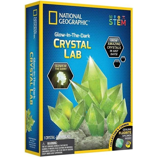 NATIONAL GEOGRAPHIC Glow-in-the-Dark Crystal Growing Lab - DIY Crystal Creation - Includes Real Fluorite Crystal Specimen