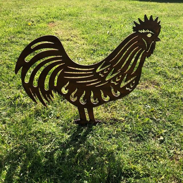 Rooster Garden Decoration , Garden Feature ,Lawn ornament , Gift For Him - Rusted - Brown