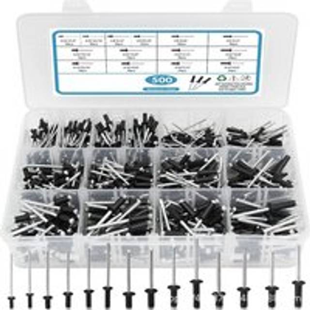 Coocheer - 500pcs Black Pop Rivets Assortment, 14 Aluminum Rivet Sizes (3/32', 1/8', 5/32', 3/16'), Blind Rivet Set for Metal with Reinforced