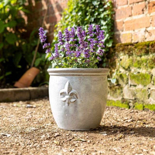 Small Stoneware Debossed Logo Round Planter In Cream 24cm - White - One Size