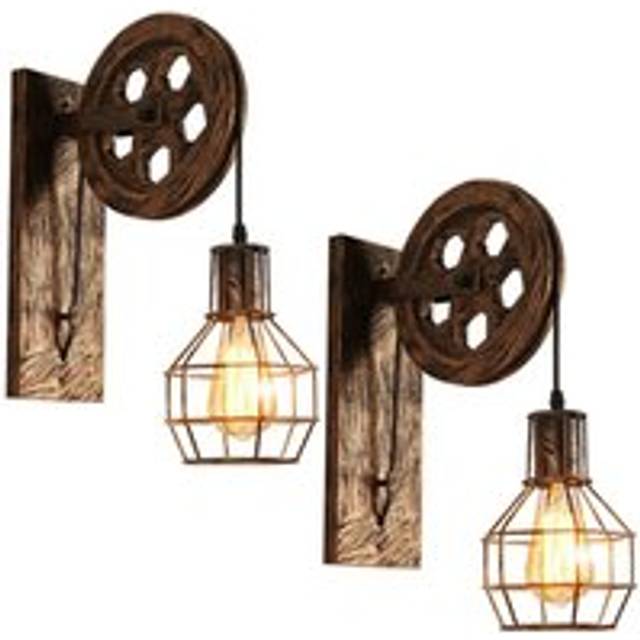 Stoex - 2X Vintage Wall Lights Creative Retro Industrial Wall Sconce Pulley Wall Light For Loft Aisle Corridor E27, Bronze