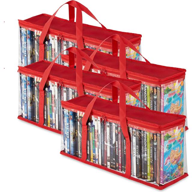 Stock Your Home DVD Storage Bags (Set of 4) Media Organizer Bag for DVDs  CDs  Blu Ray Disc  Movie Cases  VHS Box  Video Game Disks  Clear P