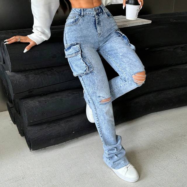 SHEIN Women&#39;s Blue Casual Stretchy Fitted Work Jeans