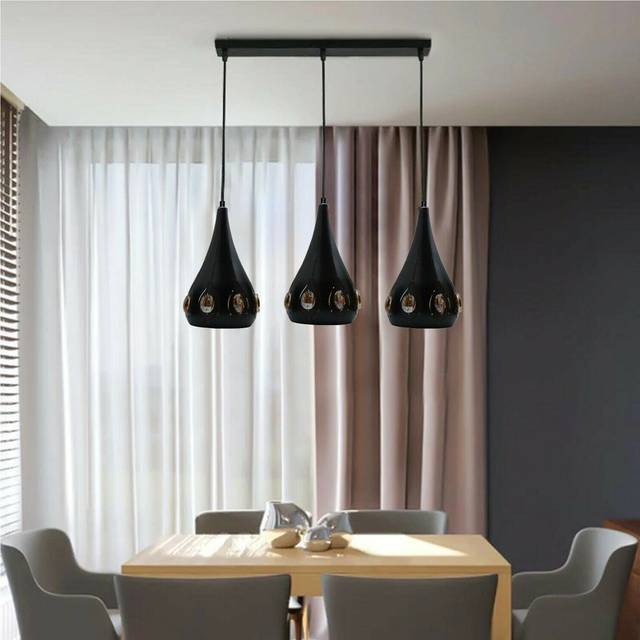 Canora Grey Niccolo 3-Light Kitchen Island Dome Pendant Black 125cm H X 62cm W X 62cm D