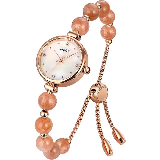 VEANXIN Women Elegant Pearls Analog Quartz Watch with Rhinestone Bracelet Dress Watch for Female Waterproof Wristwatch with Rose Gold Bracelet