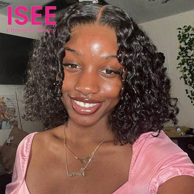 ISEE HAIR Wear Go 6x4 HD Lace Glueless Water Wave Bob Wig 180% 10-14 Inch Pre Bleached Tiny Knots Natural Color Lace Closure Wigs Pre Plucked Pre Cut Human