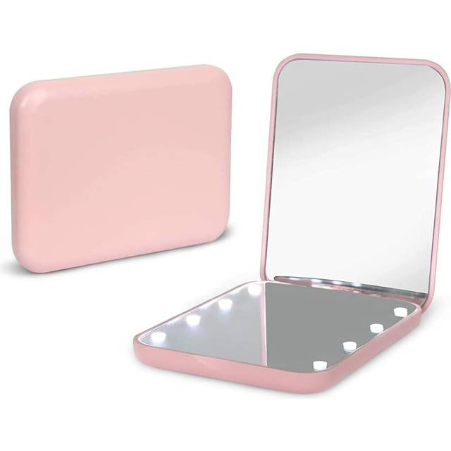 Pocket Mirror, 1X/2X Magnification LED Compact Travel Makeup Mirror with Light for Handbag, 2-sided, Portable, Foldable, Handheld, Small Illuminated M