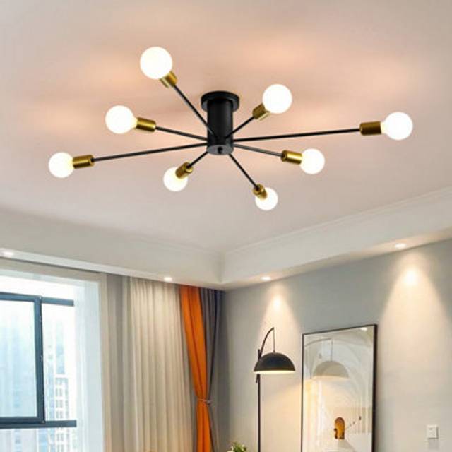 8 Lights Semi Flush Mount Pendant Light - Black - One Size