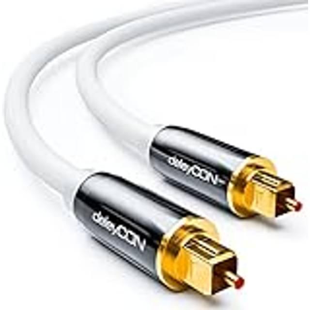 deleyCON 7,5m Optisk Digital Ljudkabel - S/PDIF - 2x Toslink-Kontakt - LWL Fiberoptisk Kabel Metallkontakt 5mm Flexibel - Vit