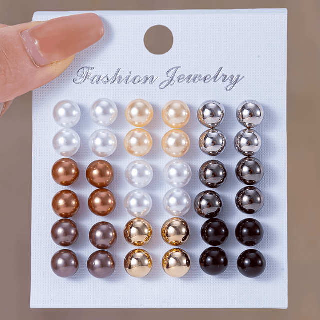 SHEIN 18pairs/Set New Arrival Multi-Color Pearls Fashionable Mini Stud Earrings Combo