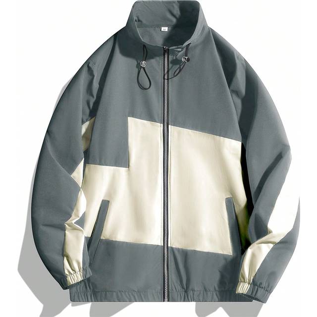 SHEIN Men&#39;s Casual Zip-Up Contrast Color Hooded Jacket, Spring Autumn