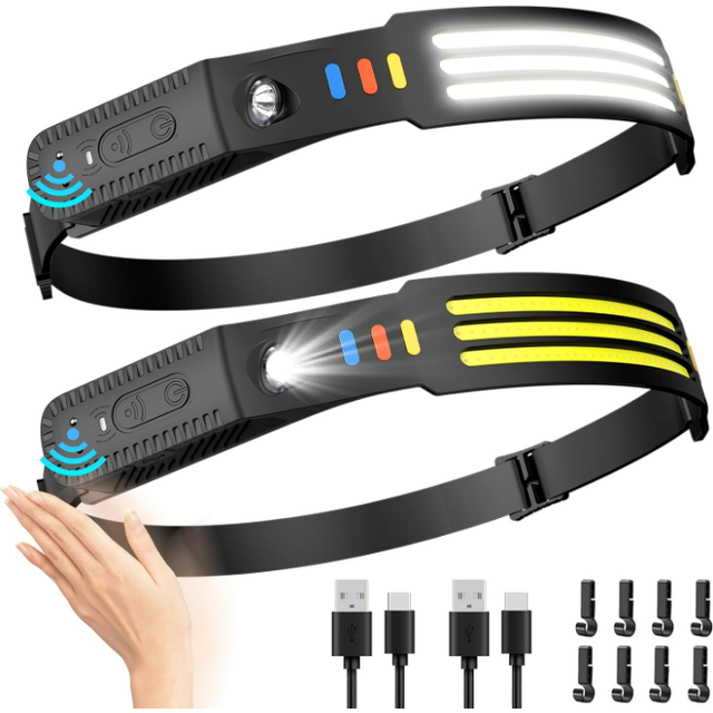 Chronus Headlamp Rechargeable 2Pack, 230Wide Beam Head Lamp LED, Head Flashlight with Motion Sensor, 5 Mode Head Lights for Forehead(Black)