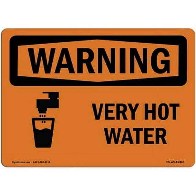 SignMission OS-WS-D-35-L-12448 Warning Very Hot Water with Symbol OSHA Decal Sign