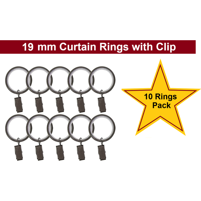 10 rings x 16-19 mm black curtain pole rod hooks with hanging clips