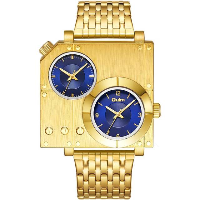 VEANXIN Creative Men Watches Big Dial Square Stainless Steel Strap Dual Time Zone Quartz Waterproof Novel Male Wrist Watch