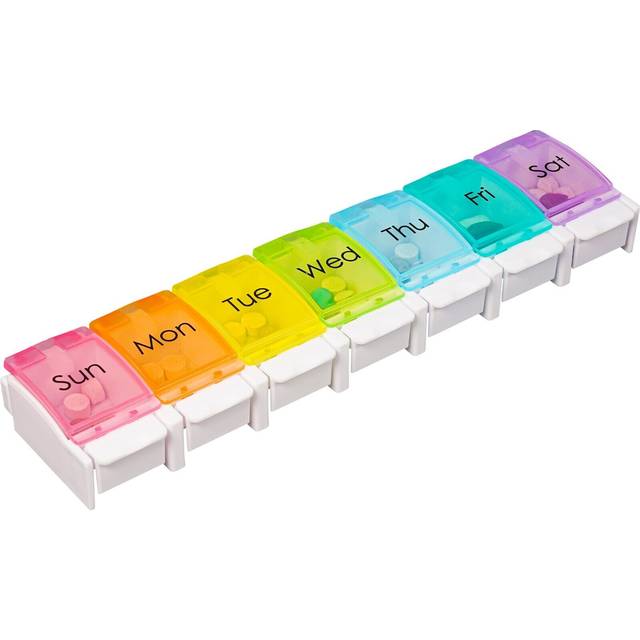 Colour Coded Push Button 7 Day Weekly Pill Tablet Dispenser