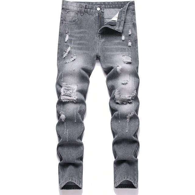 SHEIN Teen Boy Distressed Dark Grey Straight Leg Jeans
