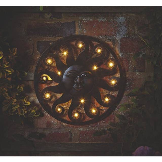 Celestial sun light up wall fence decoration home garden metal hanging ornament