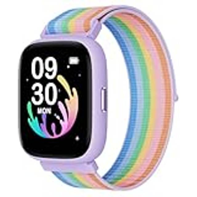 BIGGERFIVE Fitness Tracker Barnklocka ADO 5-16, 1,8 tum smartwatch med stegräknare, hjärtfrekvens, IP68 vattentålig, sömnskärm, pusselspel med/utan app, nylon