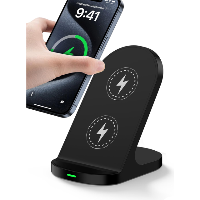 Chronus Wireless Charger Stand, Android Cordless QI Charging Pad for Galaxy S24 Ultra 23, Google Pixel 9 Pro XL 8 Pro 8a 7,Apple iPhone 15 14(Black)