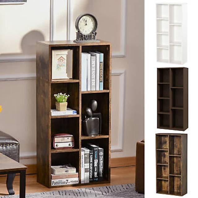 HOMCOM Seven-Cube Bookcase - Walnut Wood Effect Aosom UK