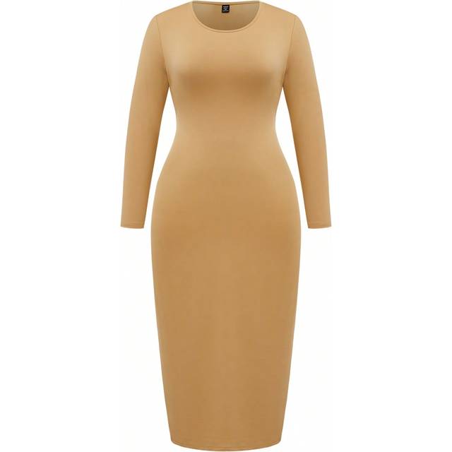 SHEIN Plus Size Basic Long Sleeve Bodycon Dress Maxi Women Outfit