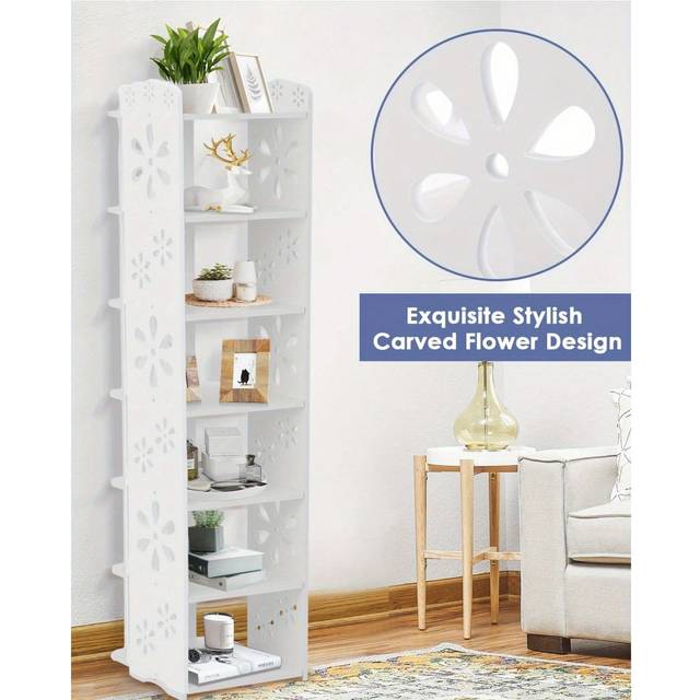 SHEIN 7/8 Tier Shoe Rack Narrow Tall Shoe Cabinet Shoe Storage Organizer For Small Space Shoe Shelf Hollow Carved Shoe Display Stand Holder For Entryway Hal