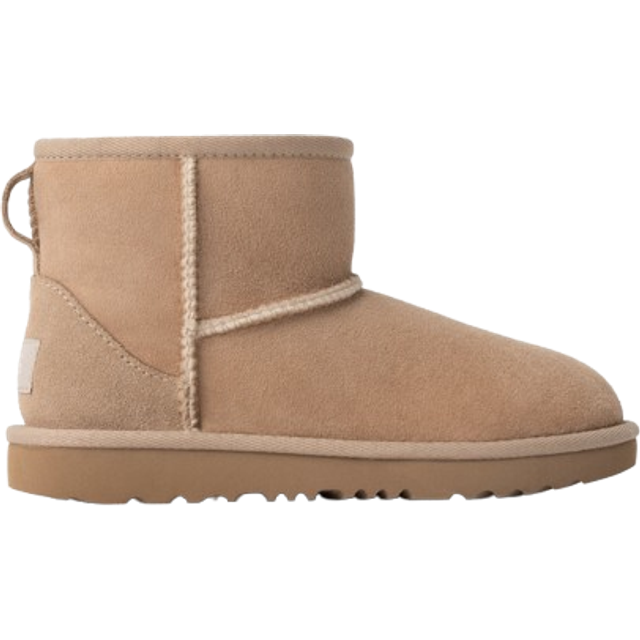 UGG for woman/girl. 1017715K Classic Mini II beige leather ankle boots (31), Flat, None, Casual, Homewear, children's fashion