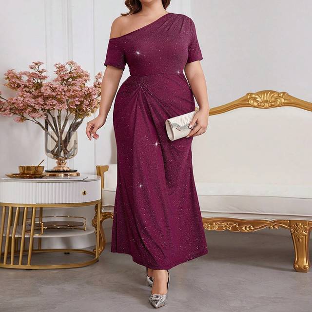 Modelyn Glittery Bodycon Fishtail Dress Formal Plus Size Party Gown For Women, Party Fitted Cocktail & Party Dresses, For Evening Party/Wedding Guest/Annivers