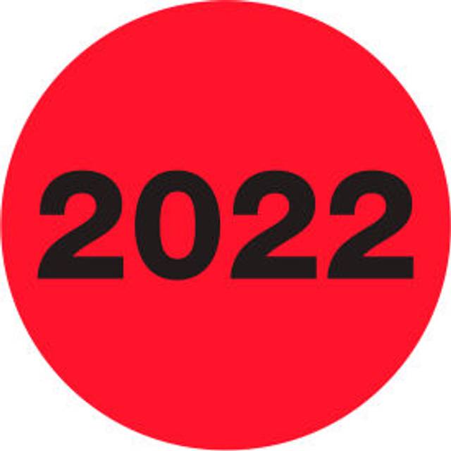 Tape Logic DL6833 2 in. Circle 2022 Fluorescent Red Year Labels