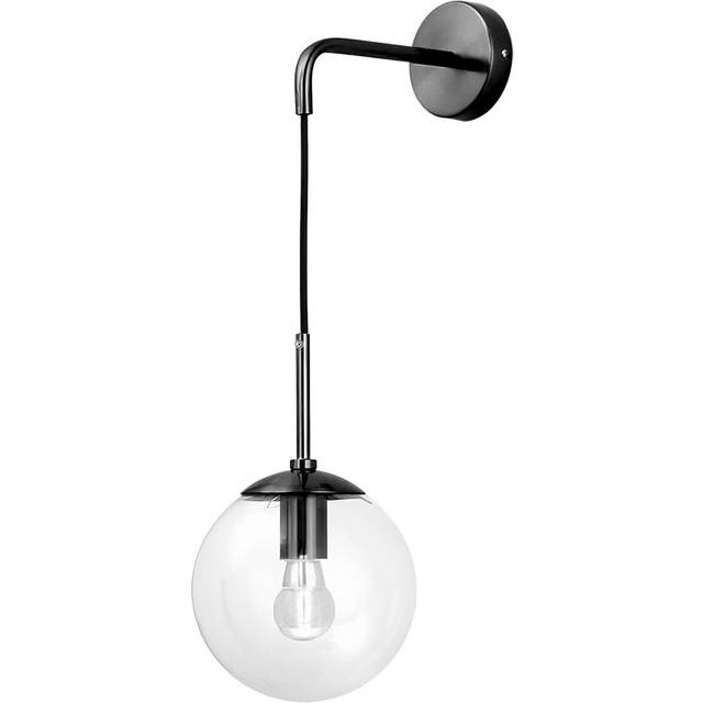 Modern Wall Sconce with Vintage Design - Clear Glass Globe and Retro Light Shade - Matte Black (20cm H x 20cm W x 20cm D)