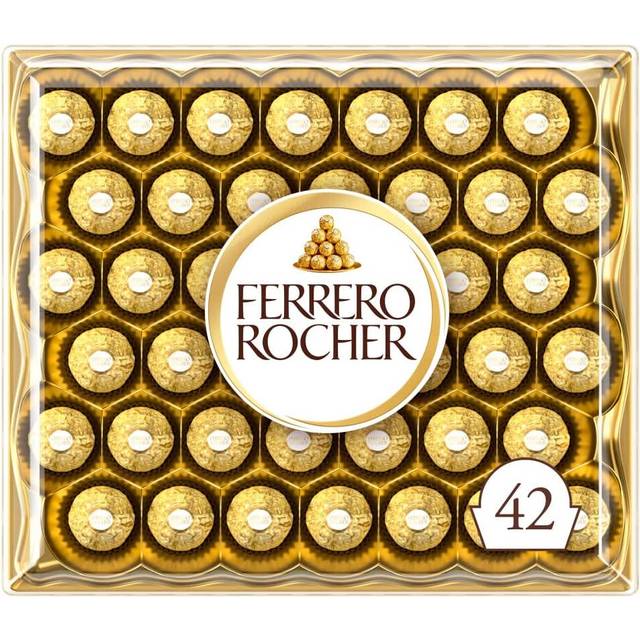 Ferrero Rocher Pralines, Chocolate Gift, Christmas Chocolate, Large Chocolate Box Covered in Milk Chocolate and Nuts, Box of 42 (525g)