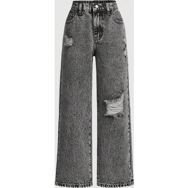 SHEIN Tween Girl Ripped Distressed Elastic Waist Comfortable Denim Jeans